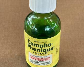 Vintage Camphophenique Green Glass Bottle