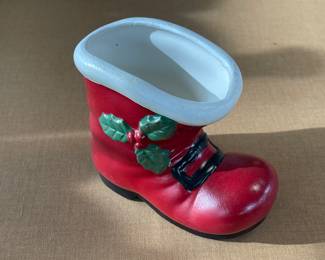 Vintage Ceramic Santa Boot Candy Cane Display