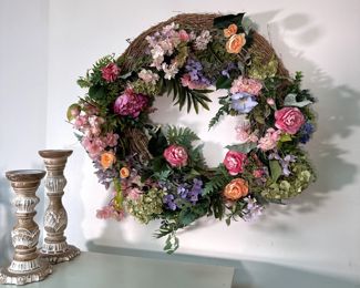 Summer floral wreath, some wear (#4) 28"W
