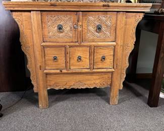 Chinese reproduction butterfly cabinet (money chest), weathered finish, well-made 32"H x 40"W x 20"D