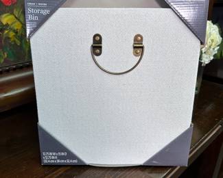 Better Homes & Gardens cream woven storage bin (1) with metal pull 12.75" x 15" (New)