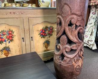 Carved coconut tree trunk extra large floor vase 46"H x 18"W