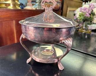 F.B. Rogers silver-plated chaffing dish, will fit 8/8.5" round glass dish (not included) 11"H