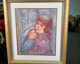 Edna Hibel fine art reproduction of 'The Bonnet', signed 19" x 17"