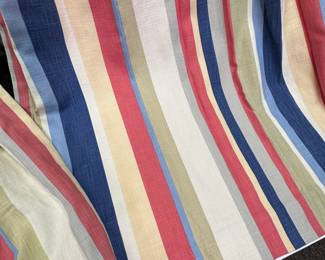 Pair of striped custom drapes, hangs with pin hooks, lined, each panel is 19"W x 84"L