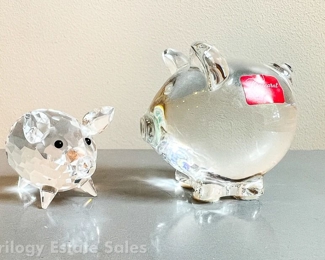 Baccarat & Swarovski Crystal Pig Figurines