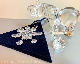 Villeroy & Boch Crystal Elephant Plus Swarovski Bunny & 2004 Snowflake Ornament