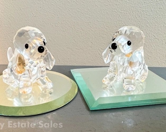 Swarovski Crystal Dogs With Mirror Bases