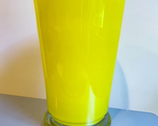 Henry Dean Signed Art Glass Yellow Tall Vase