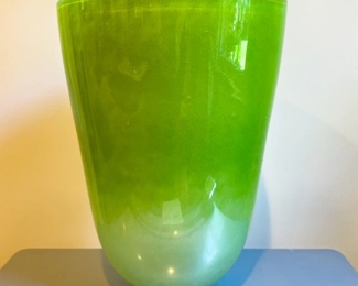 Henry Dean Signed Art Glass Tall Apple Green Vase