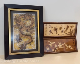 Three Asian Laser Wood Cut Art Pieces