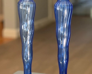 Pair Hand Blown Art Glass Candlesticks
