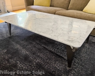 Stainless Steel and Marble contemporary coffee table and Odegard Area Rug Grey Black 11' 8" X 9'