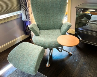 Italian Swivel Reclining Lounge Chair with integrated footrest and tray