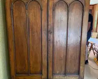 From Marietta, Ohio estate.  Period primitive cabinet/wardrobe.  Pine and oak.