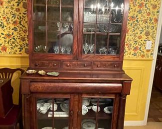 Estate of Jon & Emma Cram, Marietta, Ohio.  Period mahogany cabinet with center pull drawer, original glass, slight in size.  This piece would be beautiful in living area, bedroom and dinning ares.  Perfect size.