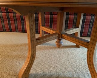 Early antique oval low table with marquetry bellflowers inlay