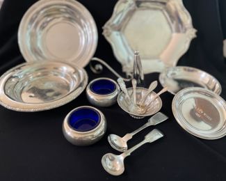 Sterling nut dishes, master salts, ornates salt spoons, etc.