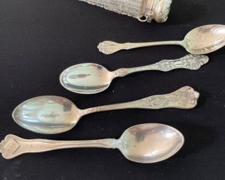 4 Victorian sterling FLORIDA souvenir spoons, sterling top perfume 