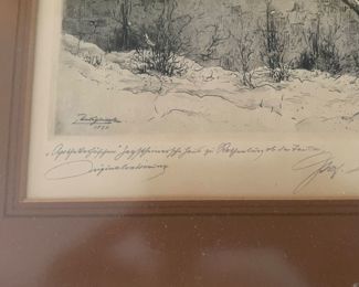 Etching dedicated and signed by artist