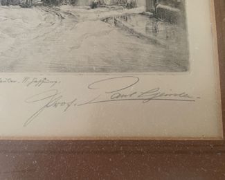 Etching dedicated and signed by artist