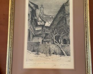 Etching dedicated and signed by artist