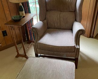Upholstered wing chair and ottoman 