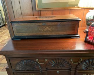 From Marietta, Ohio estate of Jon and Emma Cram (oil & gas rights).  Jacot’s music box.  8 Airs.  Purchased in London.  Excellent casing and excellent working condition, comes with original instructions and care.