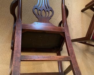 8 Antique chippendale dinning chairs purchased from Betty Haynie, Fairhope, AL.  Back, legs