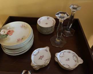 Haviland finger bowls, berry bowls.  Painted dessert plates.
