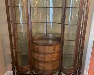 PERIOD William & Mary, English French style Display cabinet NOT too big. 46” wide, 64.5” tall, 16.5” deep. Absolutely beautiful, original glass, excellent condition