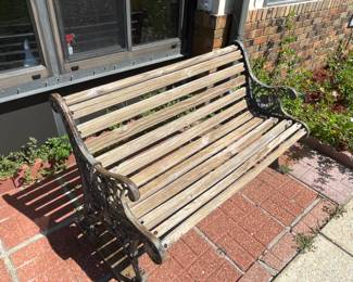 TWO, antique cast iron “lions head” benches
