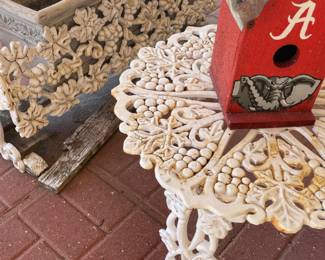 Antique cast iron grapevine round table and planter