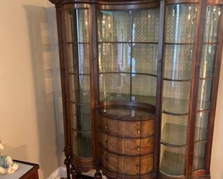 PERIOD William & Mary, English French style Display cabinet NOT too big.   46” wide, 64.5” tall, 16.5” deep.  Absolutely beautiful, original glass, excellent condition