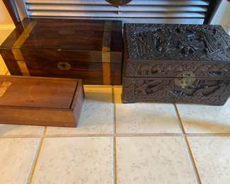 Several antique boxes