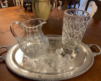 Fine crystal cut pitcher and vase