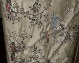 Silk material. Enough for a couple pillows or ottoman