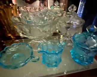 Blue and clear depression coin glass