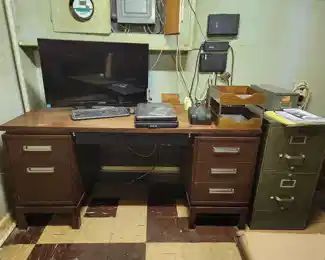 Desk and file cabinets