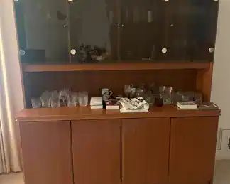 This display chest -- possibly its main use was for a china cabinet.  But it would make a great serving piece for food at the holidays.  Sleek, sexy, plus a provider of extra space?  How can you resist?