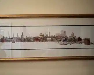 This is a lovely lithograph of Savannah, Georgia.  It is a 40" x 10" signed and numbered print.  Additionally, it has a personal inscription written to the sweet owner, on the back side.  This is a beautiful piece.