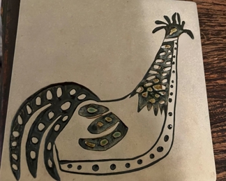 Handmade/painted ceramic tile.  About 6" square.