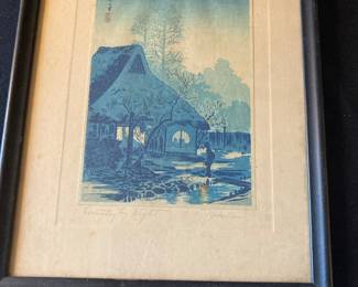 JAPANESE WOODBLOCK PRINT - "Country by Night" signed Rakutai