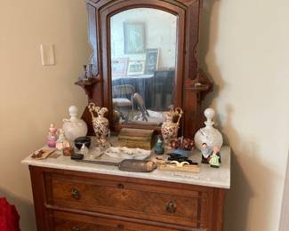 Victorian MT Dresser, Royal Doulton figurines, pair Fischer  ewers