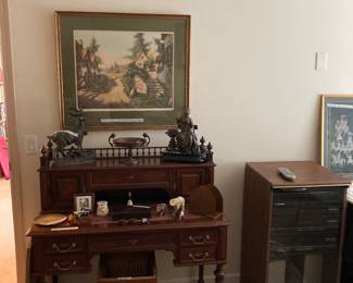 Writing desk, Spelter figures