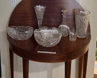 Demi-Lune Game Table & American Brilliant Cut Glass.