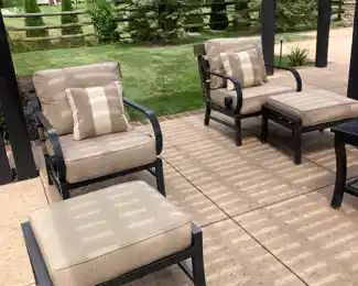 Pair of Sunvilla chairs and ottomans