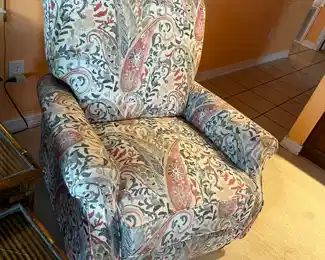 NOW $60  was $175 Upholstery chair recliner Linen paisley upholstery							
From Handy Living CA 3Tx30Dx32W	