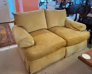 NOW $150 was $295 
Thomasville yellow chenille loveseat 75Wx44Dx30							