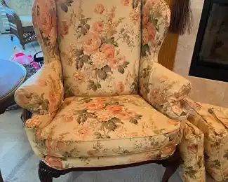 NOW $75 was $200 	Thomasville wing back chair 42Hx2'Dx3'Ww/pillows	